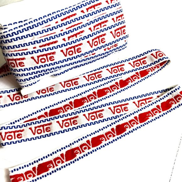 Bundle three yard “VOTE” Sewing Trim Embroidered Patriotic cotton Vtg  80's - Picture 1 of 9